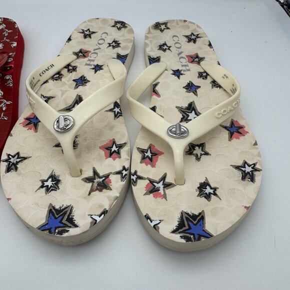 Coach Sandals Abbigail Off White Star  Floral Red Thong Flip Flop Rubber Size 6B - Picture 3 of 6